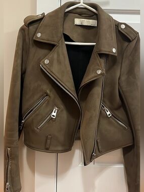 Zara brown Suede Moto Jacket with Silver Hardware